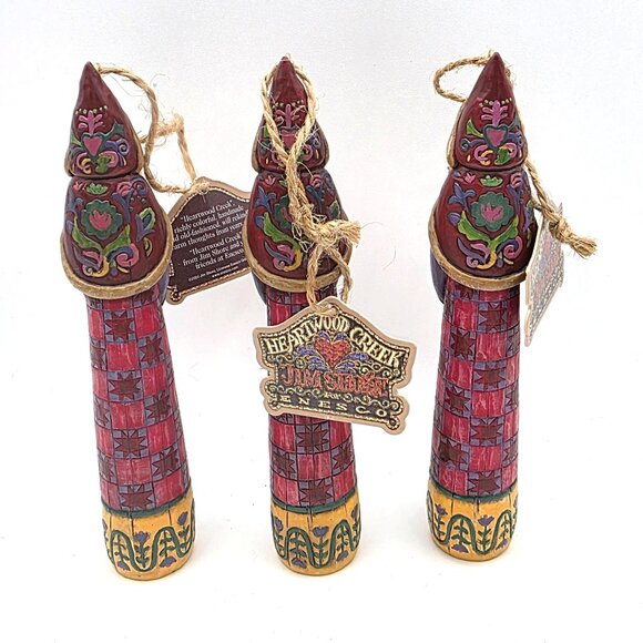 Jim Shore Heartwood Creek 2004 Red Sunburst Tulip Santa 3 Hanging Ornaments 6" - Picture 4 of 8